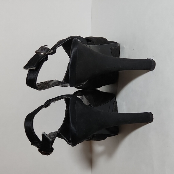 Nine West Women's Black Snakeskin Suede Slingback Peep Toe Cut-Out Heels Size 5 - Picture 4 of 5